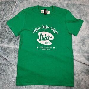 Luke’s Diner T-shirt Stars Hollow Gilmore Girls coffee Green Anvil size small